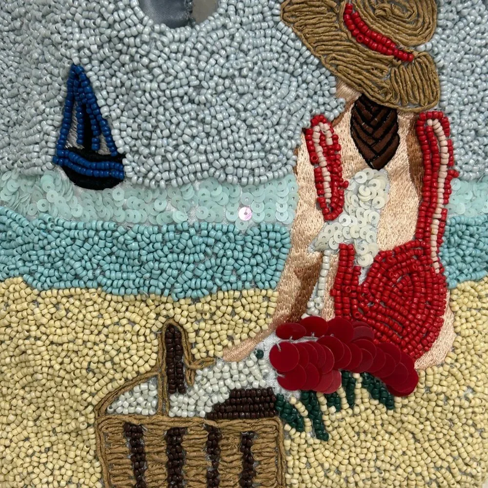 Handmade in India Beaded Beach Scene Bag Tropical Drink Sequins NWT